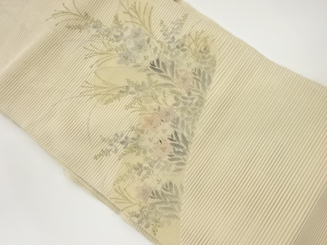 作家物　絽綴れ金彩手描き秋草模様名古屋帯